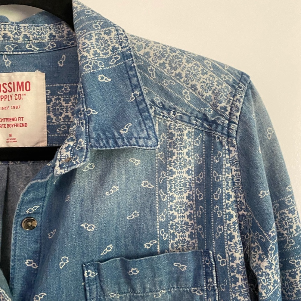 Boho Denim Long Sleeve Button Down Shirt/Blouse Medium - Picture 11 of 11